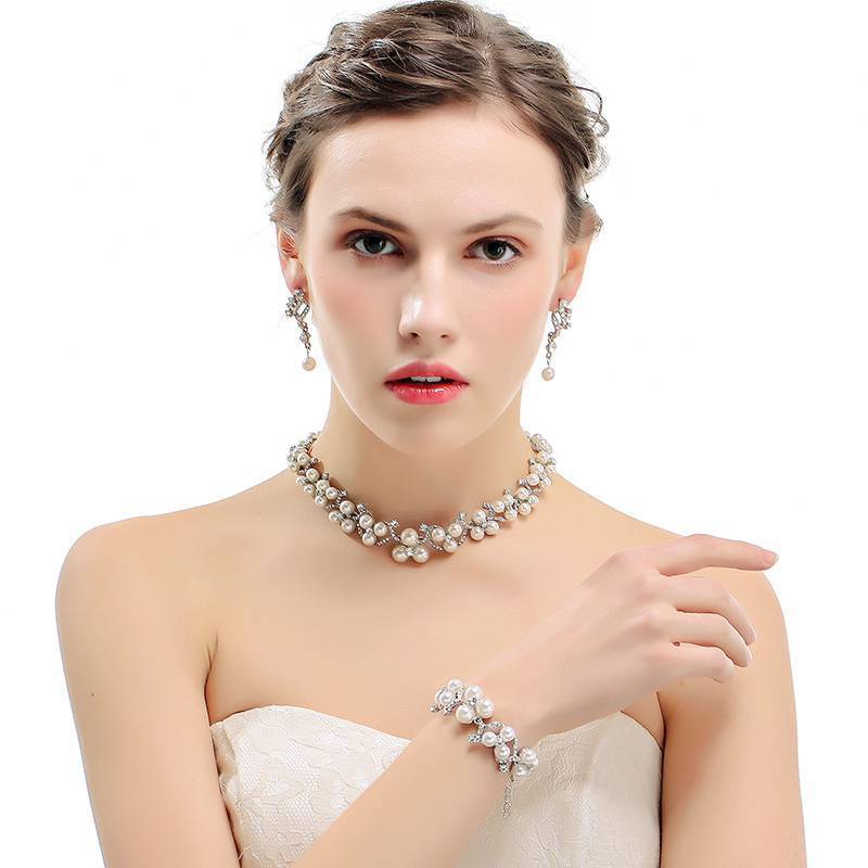 Simulated Pearl Jewelry Sets Bridal Jewelry Sets mecresh Official Store