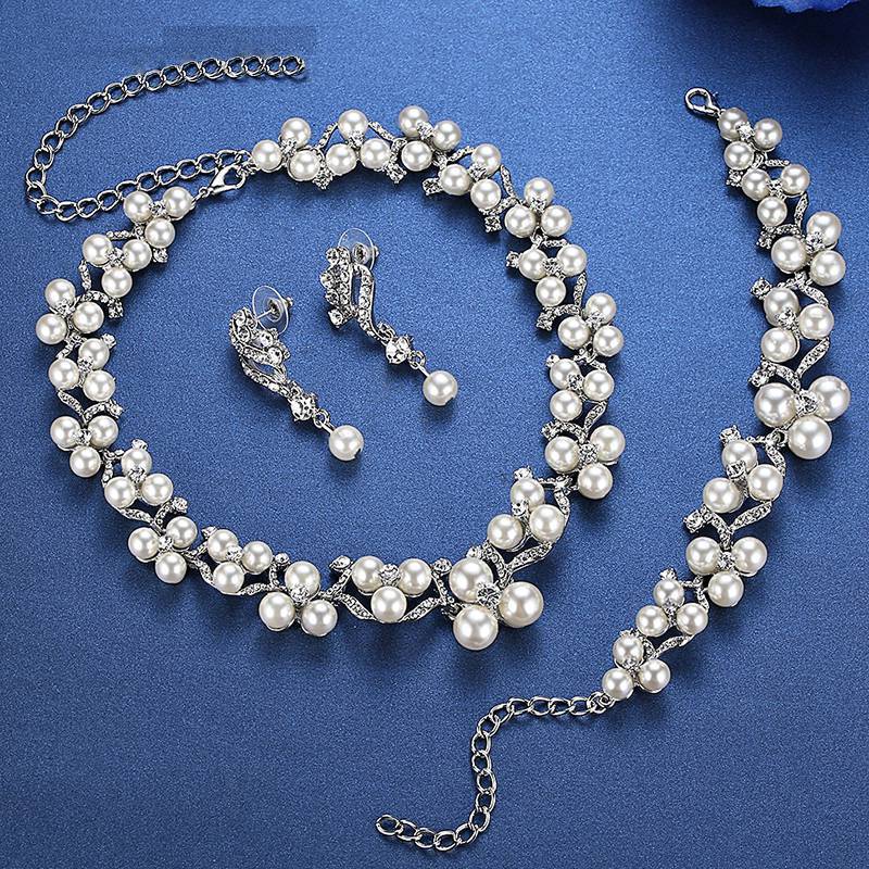 Simulated Pearl Jewelry Sets Bridal Jewelry Sets mecresh Official Store