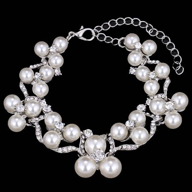 Simulated Pearl Jewelry Sets Bridal Jewelry Sets mecresh Official Store Silver Bracelets Clear