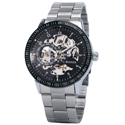 Skeleton Dial Copper Stainless Steel Strap Mechanical Watch For Men Mechanical Watches T-WINNER Official Store BLACK BLACK