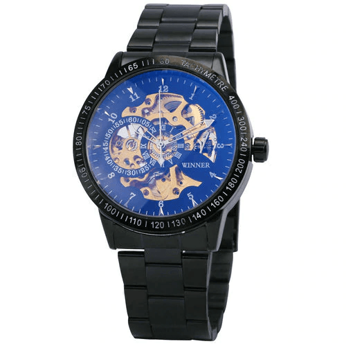 Skeleton Dial Copper Stainless Steel Strap Mechanical Watch For Men Mechanical Watches T-WINNER Official Store BLACK BLUE GOLDEN