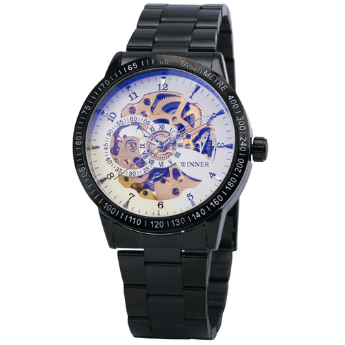 Skeleton Dial Copper Stainless Steel Strap Mechanical Watch For Men Mechanical Watches T-WINNER Official Store BLACK WHITE GOLDEN