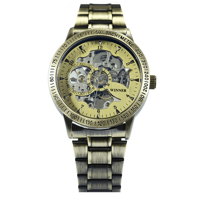 Skeleton Dial Copper Stainless Steel Strap Mechanical Watch For Men Mechanical Watches T-WINNER Official Store COPPER