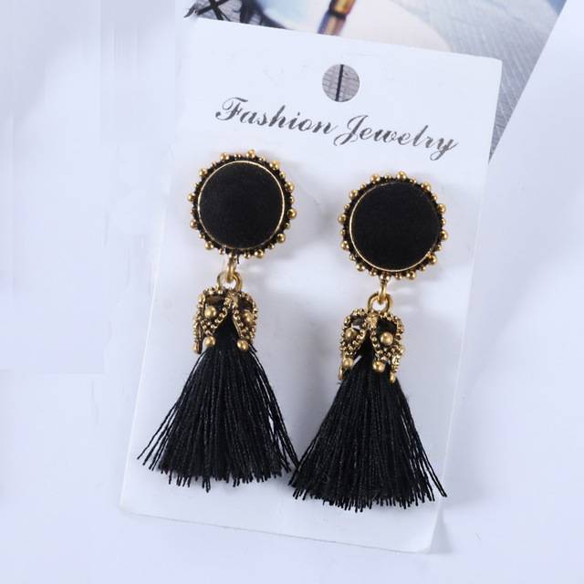 Small Tassel Face Fringed Earrings Drop Earrings XP Official Store Black A