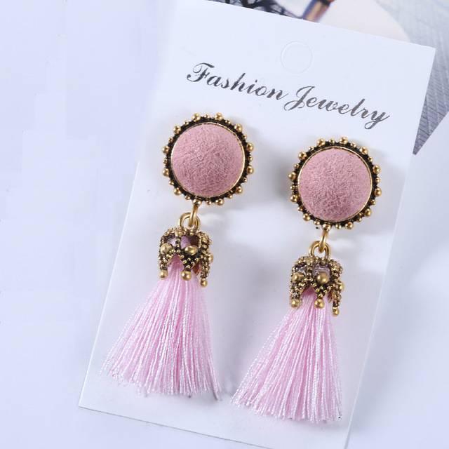Small Tassel Face Fringed Earrings Drop Earrings XP Official Store Green A