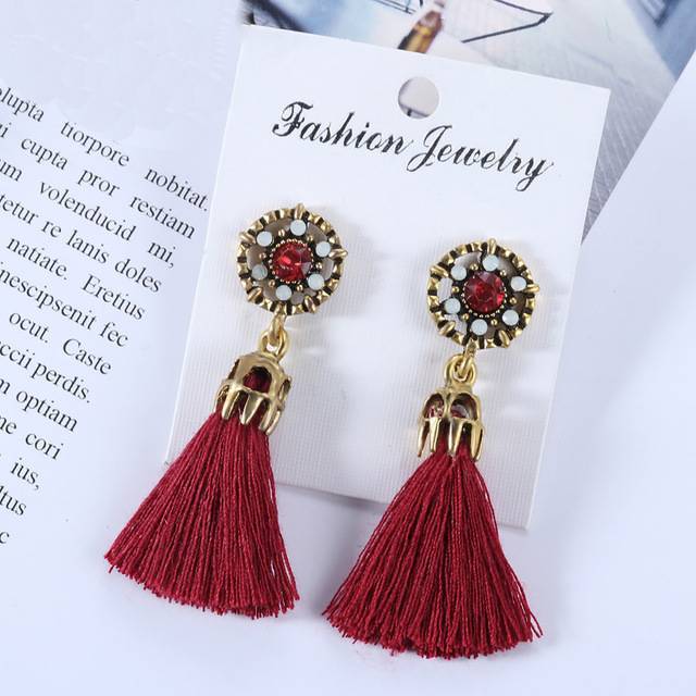 Small Tassel Face Fringed Earrings Drop Earrings XP Official Store Red B