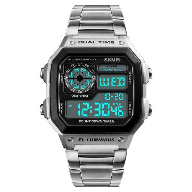 Stainless Steel Digital Waterproof Watch Digital Watches Skmei Skmei Professional Watch Store Silver