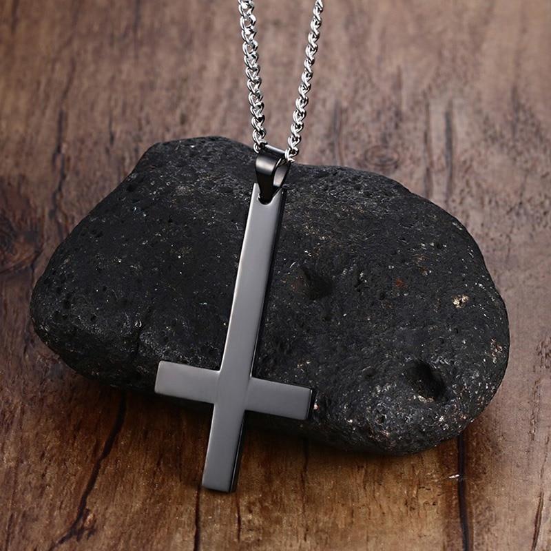 Stainless Steel Inverted Cross Necklace Pendant Necklaces VNOX official store