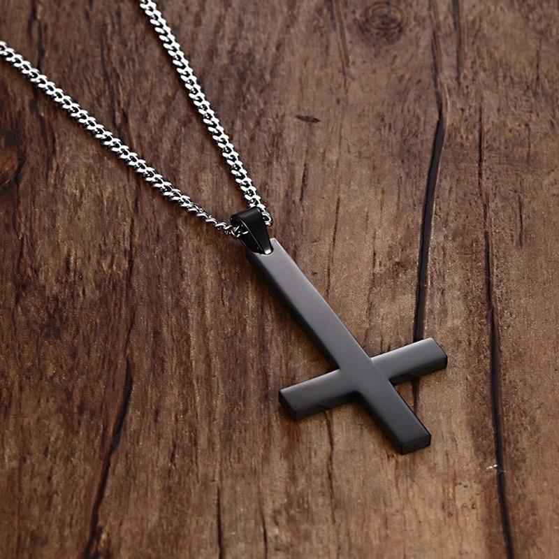 Stainless Steel Inverted Cross Necklace Pendant Necklaces VNOX official store