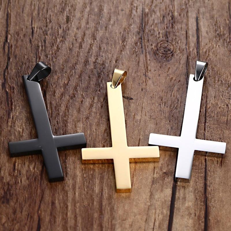 Stainless Steel Inverted Cross Necklace Pendant Necklaces VNOX official store