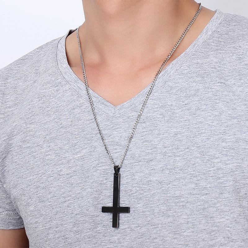 Stainless Steel Inverted Cross Necklace Pendant Necklaces VNOX official store