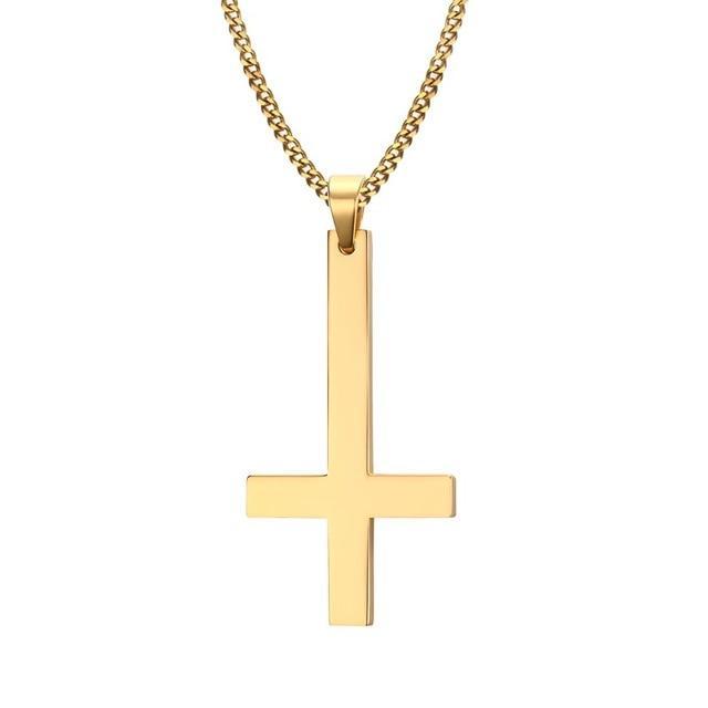 Stainless Steel Inverted Cross Necklace Pendant Necklaces VNOX official store Gold Plated