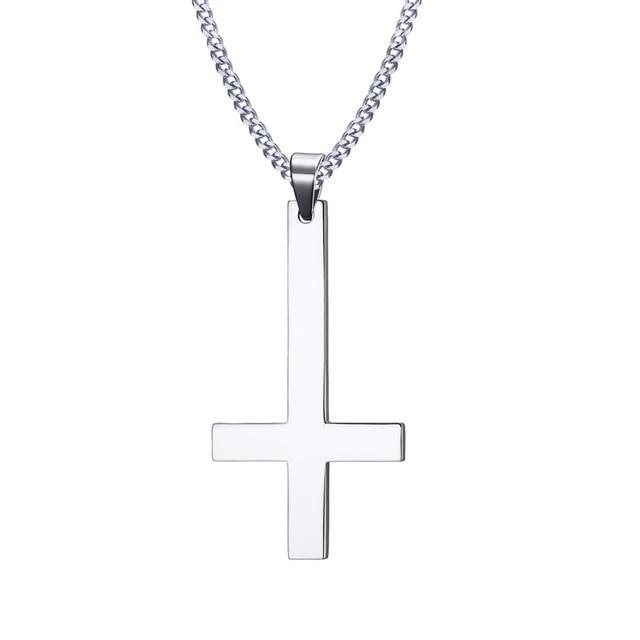 Stainless Steel Inverted Cross Necklace Pendant Necklaces VNOX official store Silver Plated
