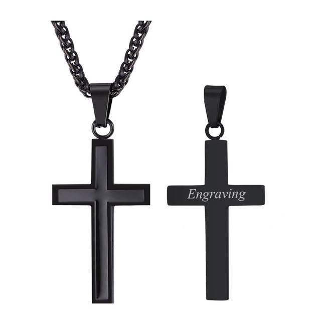Stainless Steel Personalized Cross Necklace Pendant Necklaces Starlord Official Store Personalized black