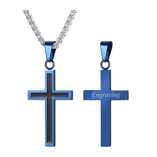 Stainless Steel Personalized Cross Necklace Pendant Necklaces Starlord Official Store Personalized blue