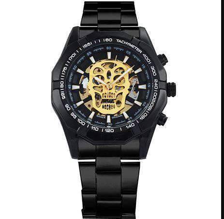 Stainless Steel Skeleton Design Mechanical Watch For Men Mechanical Watches T-WINNER Official Store AUTO SKULL BLACK GLD