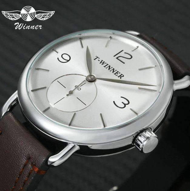 Stainless Steel Skeleton Design Mechanical Watch For Men Mechanical Watches T-WINNER Official Store MF BROWN SILVER