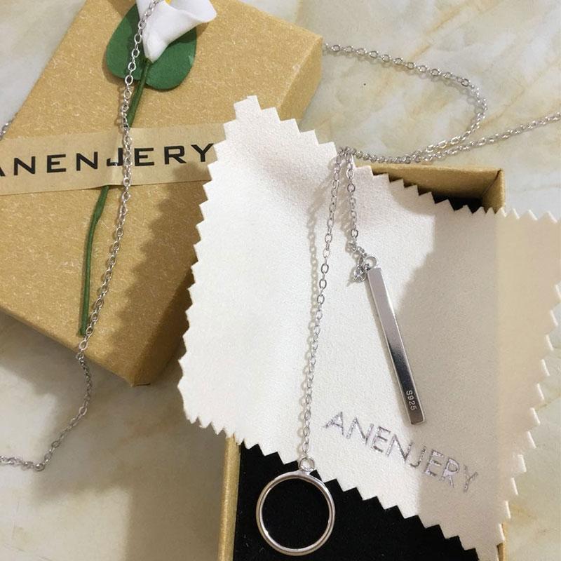 Sterling Silver Circle Strip Long Necklace Chain Necklaces anenjery Official Store