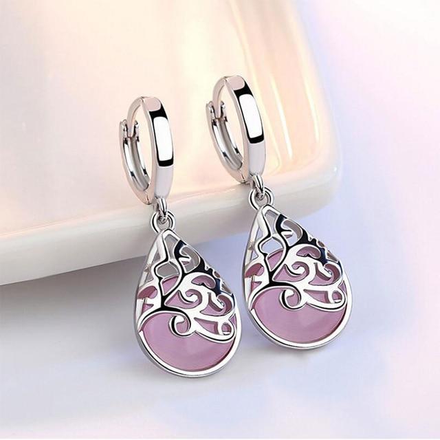 Sterling Silver Opal Tears Earrings Drop Earrings anenjery Official Store pink