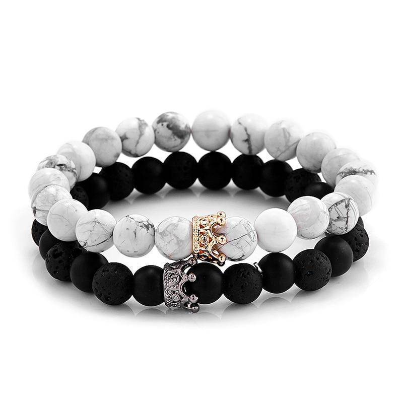 Stone Beads Bangle Jewelry with Alloy Crown Design Strand Bracelets The home of beautiful ornaments