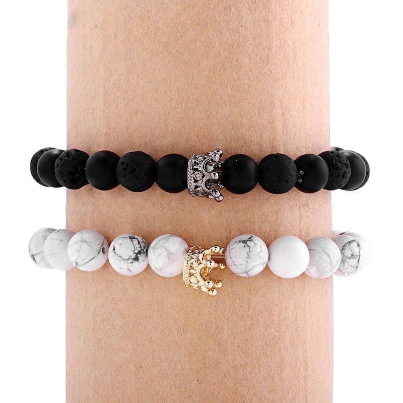 Stone Beads Bangle Jewelry with Alloy Crown Design Strand Bracelets The home of beautiful ornaments