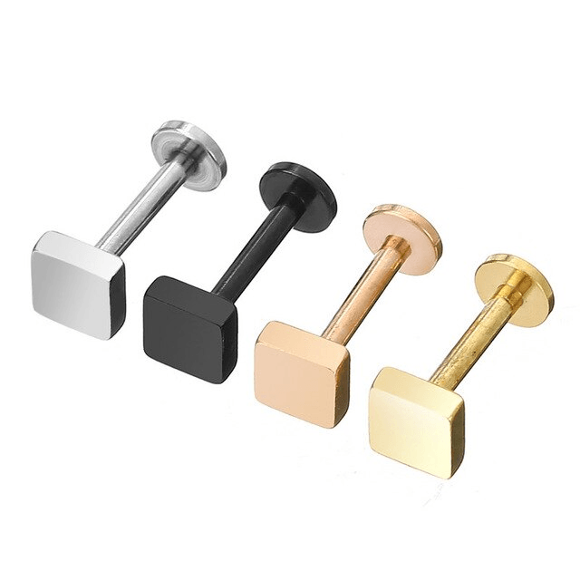 Surgical Steel Labret Ear Piercing Body Jewelry Body Jewelry Trend Wind Store Square Gold