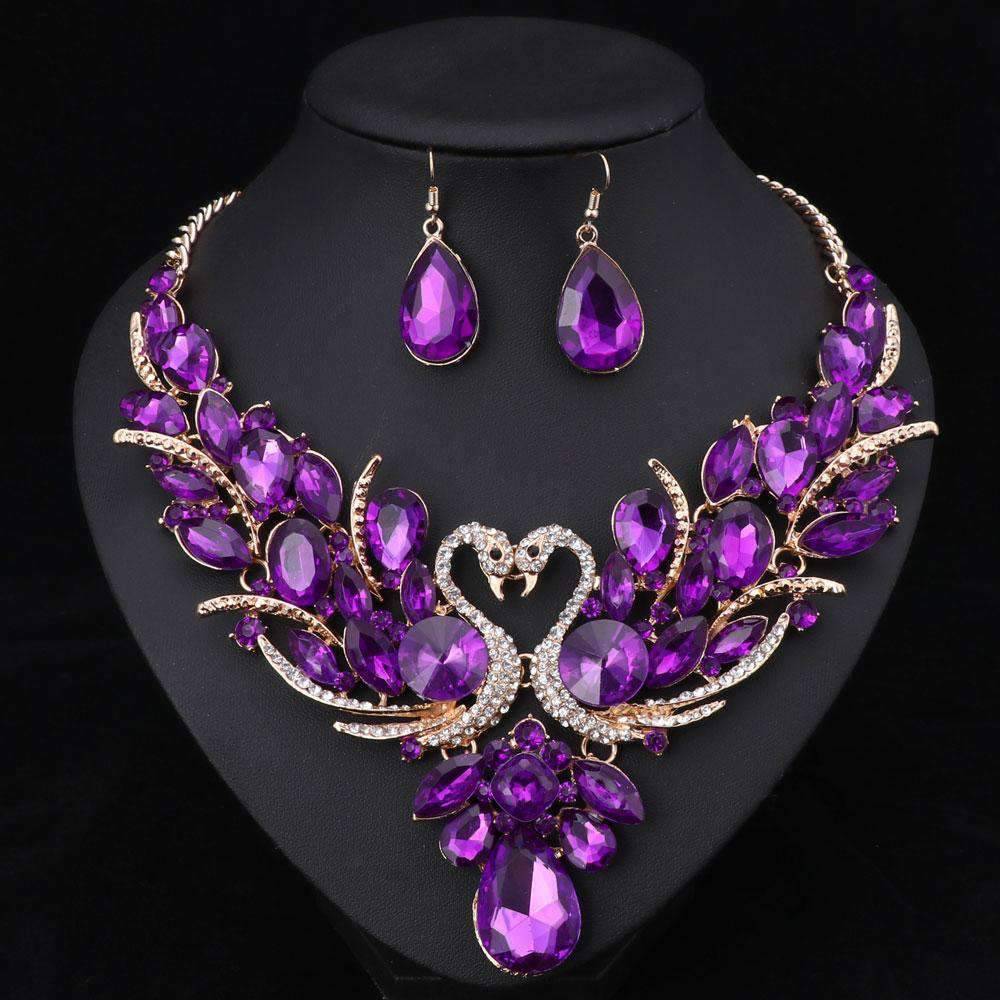 Swan Pendant Blue Crystal Bridal Jewelry Sets For Women Bridal Jewelry Sets Carol Jewelry