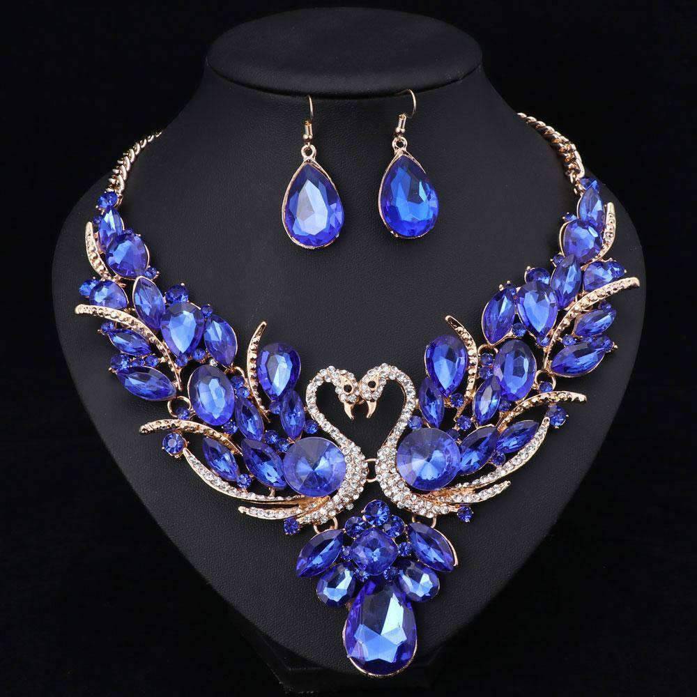 Swan Pendant Blue Crystal Bridal Jewelry Sets For Women Bridal Jewelry Sets Carol Jewelry