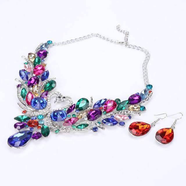 Swan Pendant Blue Crystal Bridal Jewelry Sets For Women Bridal Jewelry Sets Carol Jewelry Multi Silver