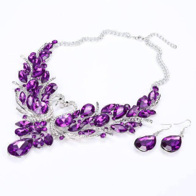 Swan Pendant Blue Crystal Bridal Jewelry Sets For Women Bridal Jewelry Sets Carol Jewelry Purple Silver