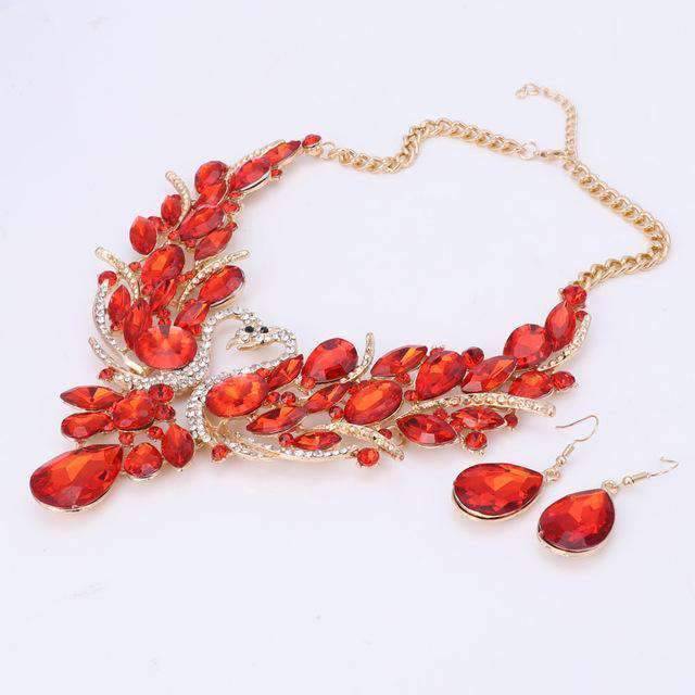 Swan Pendant Blue Crystal Bridal Jewelry Sets For Women Bridal Jewelry Sets Carol Jewelry Red Gold