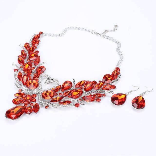 Swan Pendant Blue Crystal Bridal Jewelry Sets For Women Bridal Jewelry Sets Carol Jewelry Red Silver