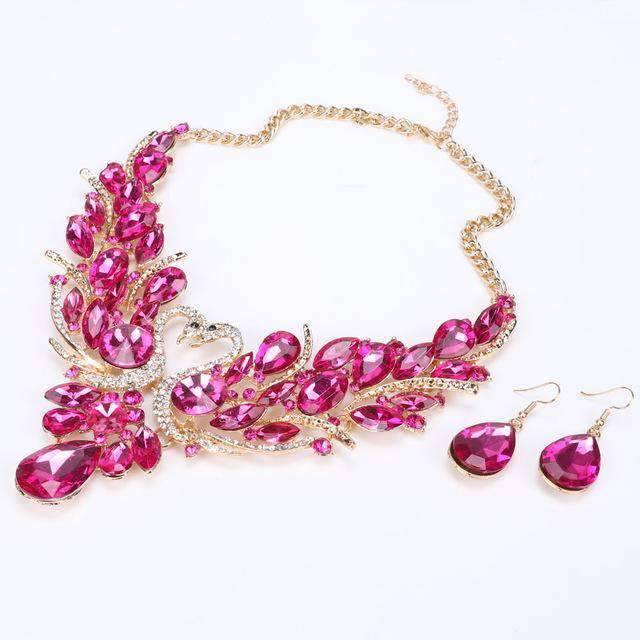 Swan Pendant Blue Crystal Bridal Jewelry Sets For Women Bridal Jewelry Sets Carol Jewelry Rose Red Gold