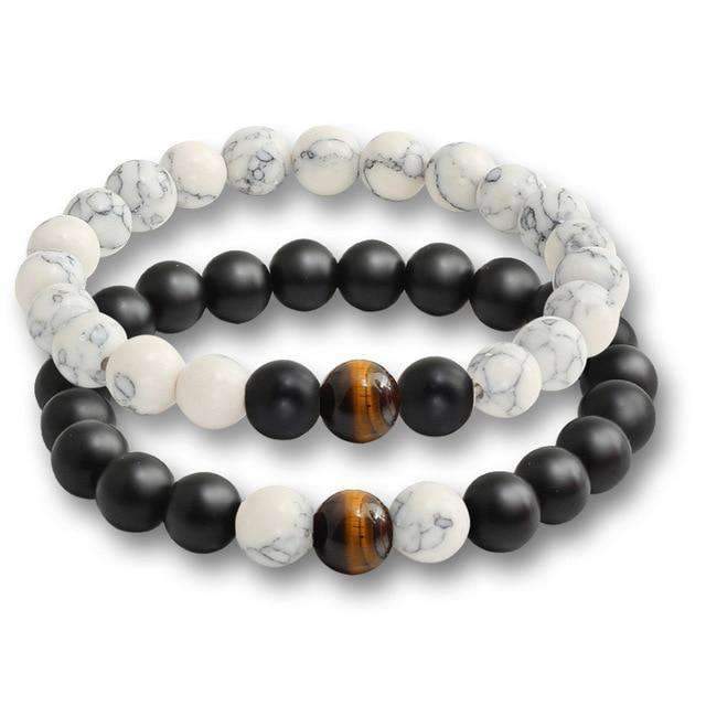 Tiger Eye and Natural Lava Stone Strand Bracelet For Unisex Use Strand Bracelets Princess jewelrys Store White Black