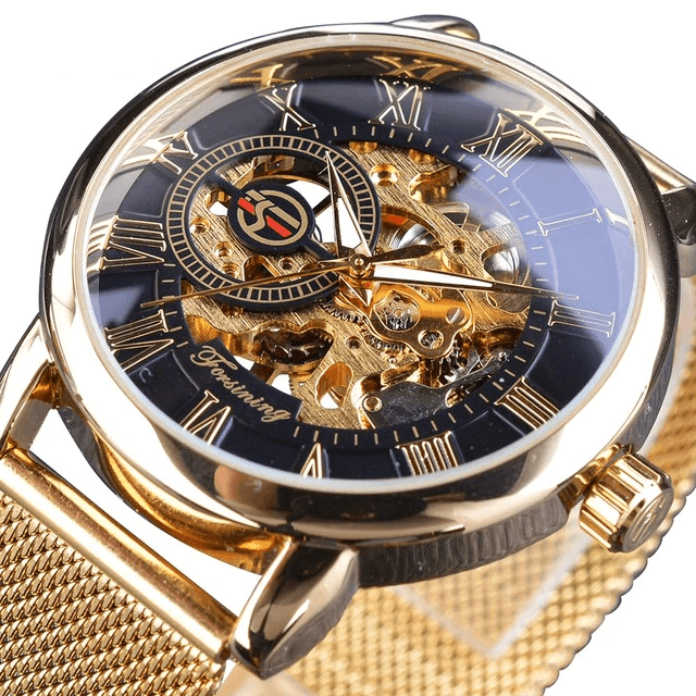 Transparent Case 3D Logo Engraving Men’s Mechanical Watch Mechanical Watches GMT Black Golden