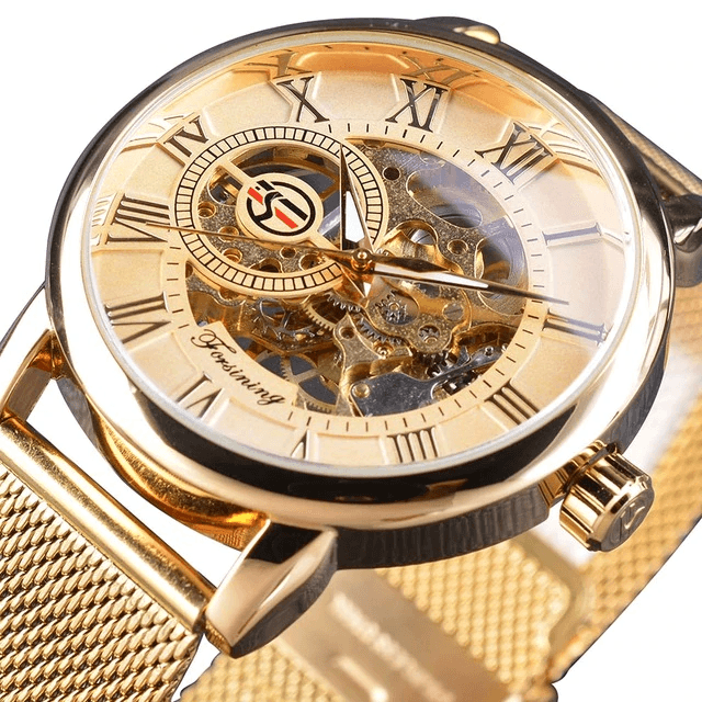 Transparent Case 3D Logo Engraving Men’s Mechanical Watch Mechanical Watches GMT Golden