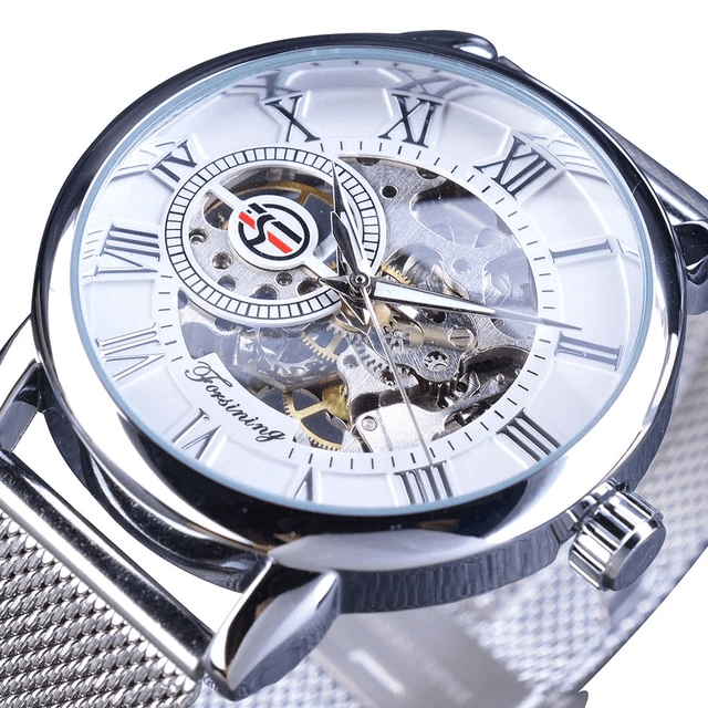 Transparent Case 3D Logo Engraving Men’s Mechanical Watch Mechanical Watches GMT White