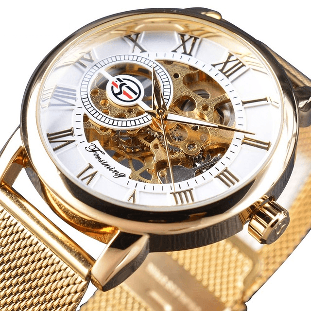Transparent Case 3D Logo Engraving Men’s Mechanical Watch Mechanical Watches GMT White Golden