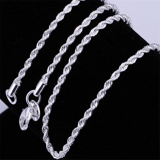 Twisted Rope Silver Chain Necklace Chain Necklaces SUMENG Store 18inch