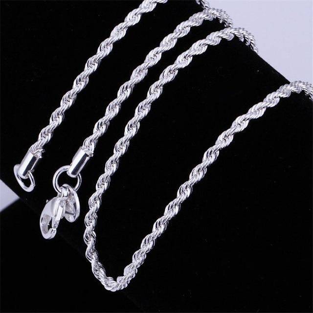 Twisted Rope Silver Chain Necklace Chain Necklaces SUMENG Store 24inch