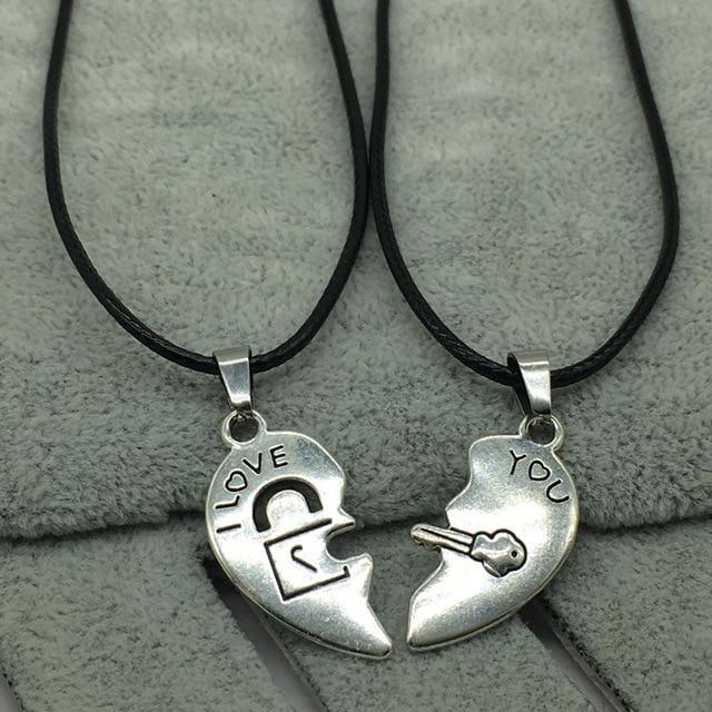 Two Pieces Heart Paired Necklace Pendant Necklaces THZY Store Silver Plated 45cm