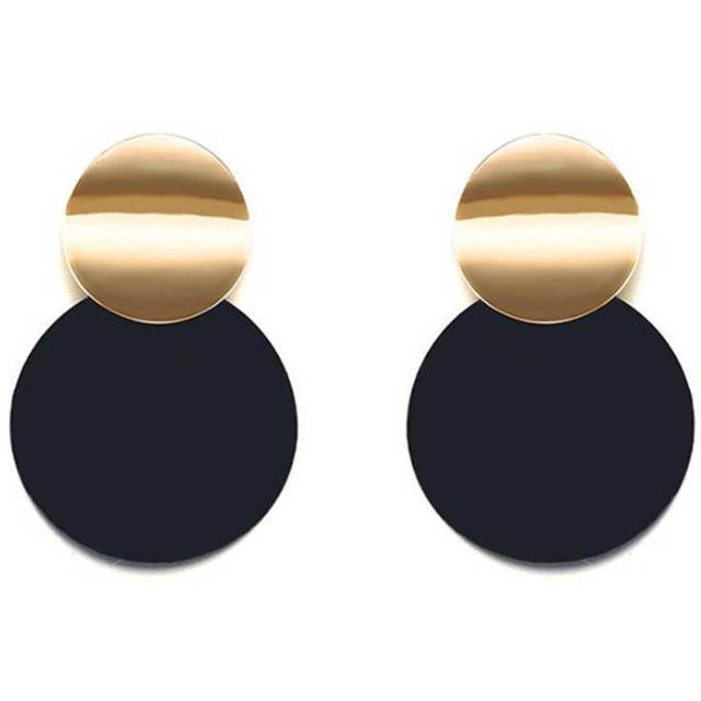 Uneven Metal Round Earrings Drop Earrings xiyanike Official Store Gold Black