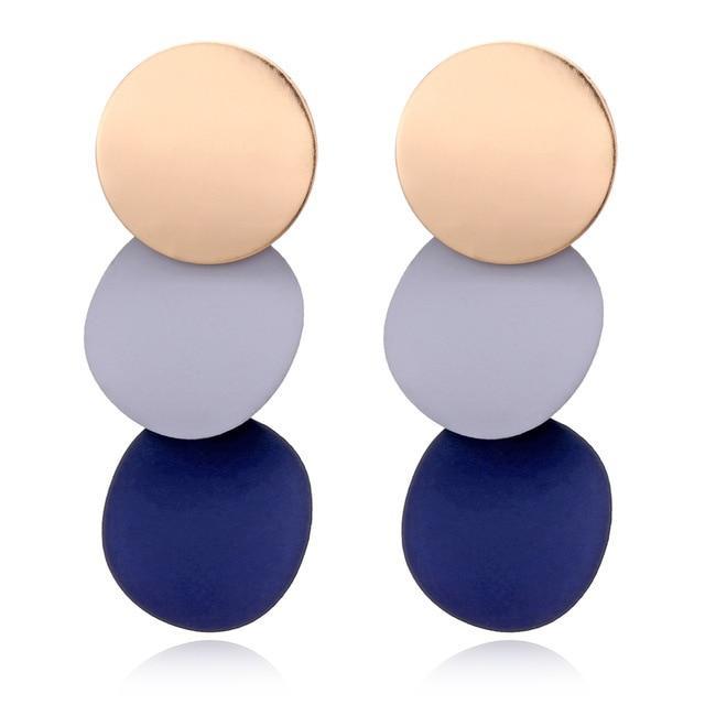 Uneven Metal Round Earrings Drop Earrings xiyanike Official Store Gold Grey Blue