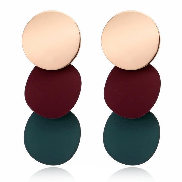 Uneven Metal Round Earrings Drop Earrings xiyanike Official Store Gold Red Green