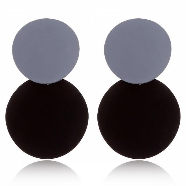 Uneven Metal Round Earrings Drop Earrings xiyanike Official Store Grey Black