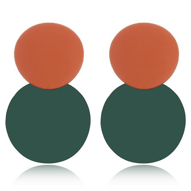 Uneven Metal Round Earrings Drop Earrings xiyanike Official Store Orange Green