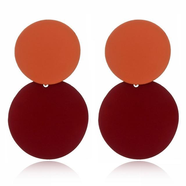 Uneven Metal Round Earrings Drop Earrings xiyanike Official Store Orange Red