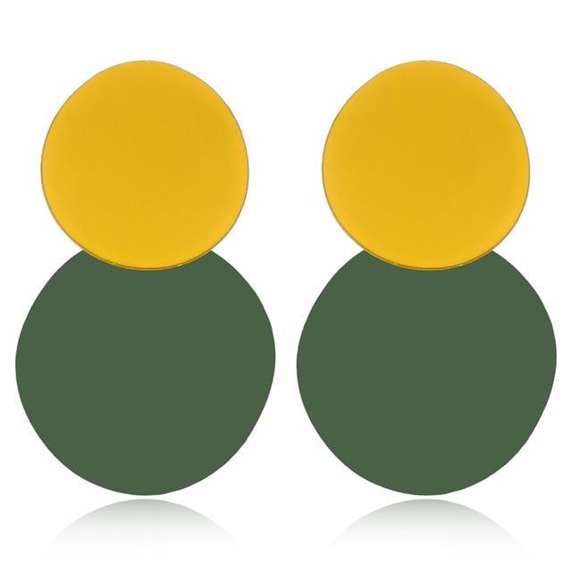Uneven Metal Round Earrings Drop Earrings xiyanike Official Store Yellow Green