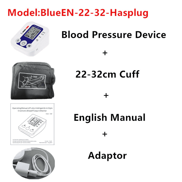 Upper Arm Automatic Digital Blood Pressure Monitor Blood Pressure JZK Life House Store BlueEN-22-32-HasPlug