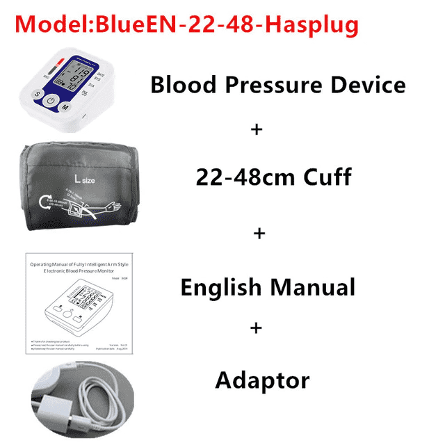 Upper Arm Automatic Digital Blood Pressure Monitor Blood Pressure JZK Life House Store BlueEN-22-48-HasPlug